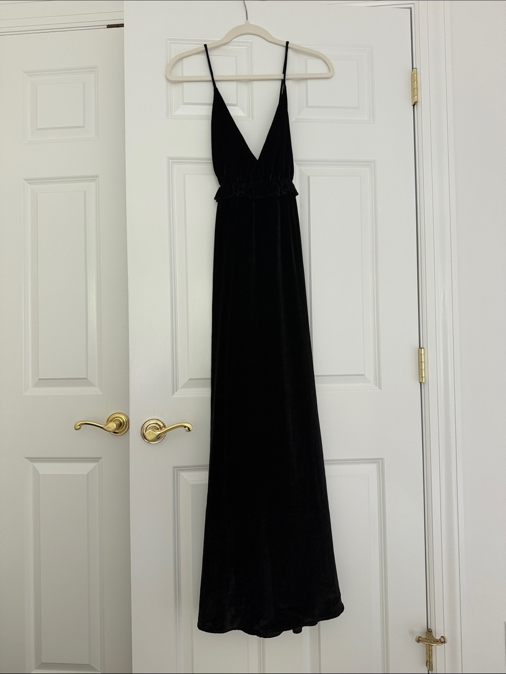 Ulla Johnson Lavinia Black Velvet V-Neck Spaghetti-Strap Maxi Dress $1065 sz 0